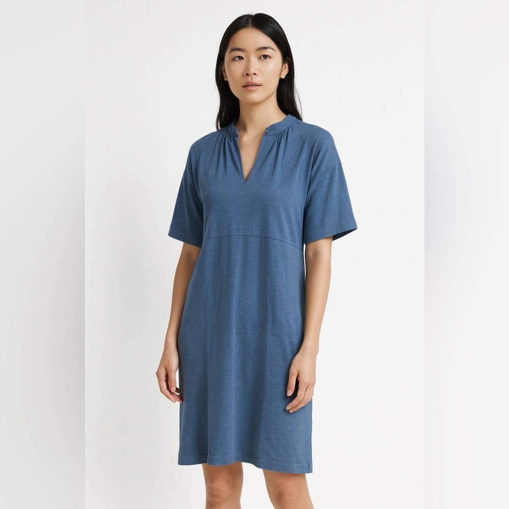 Wrap London Hemp Cotton Blue Midi Dress - Size US 6 / UK 10